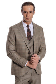 Checked Slim Fit Brown Men Suit - Wessi