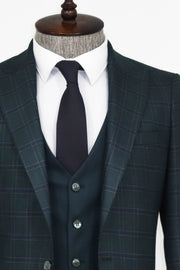 Checked Slim Fit Green Men Suit - Wessi