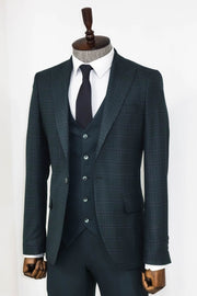 Checked Slim Fit Green Men Suit - Wessi