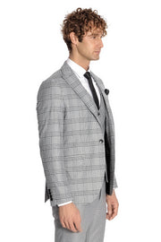 Slim Fit Patterned Checked Grey Men Suit - Wessi