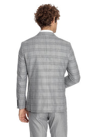 Slim Fit Patterned Checked Grey Men Suit - Wessi