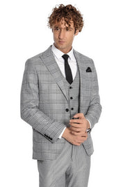 Slim Fit Patterned Checked Grey Men Suit - Wessi