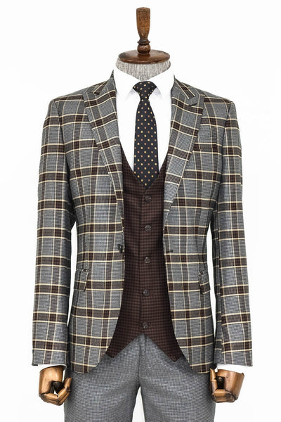 Patterned Checked Slim Fit Anthracite Men Suit - Wessi