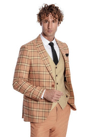 Slim Fit Patterned Checked Orange Men Suit - Wessi