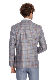 Checked Slim Fit Blue Men Suit - Wessi