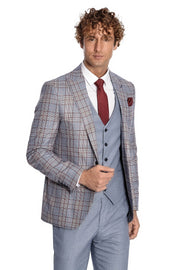 Checked Slim Fit Blue Men Suit - Wessi