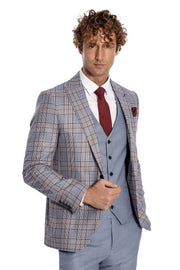 Checked Slim Fit Blue Men Suit - Wessi