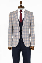 Checked Slim Fit Brown Men Suit - Wessi