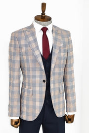 Checked Slim Fit Brown Men Suit - Wessi