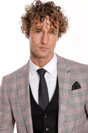 Checked Slim Fit Burgundy Men Suit - Wessi