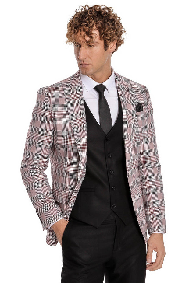 Checked Slim Fit Burgundy Men Suit - Wessi