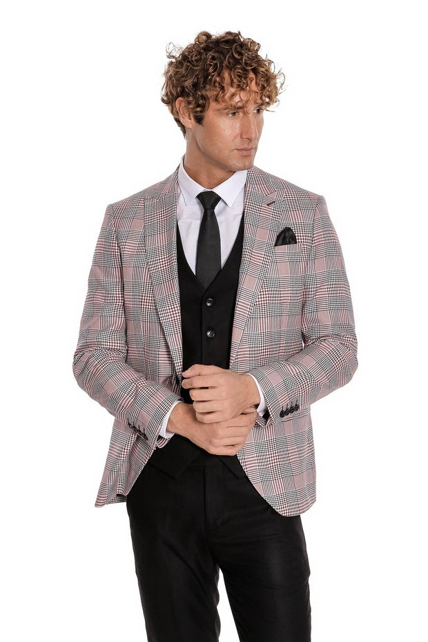 Checked Slim Fit Burgundy Men Suit - Wessi