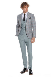 Checked Slim Fit Light Green Men Suit - Wessi