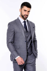 Patterned Vested Slim-Fit Navy Blue Men Suit - Wessi