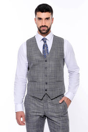 Patterned Vested Slim-Fit Dark Grey Men’s Suit - Wessi