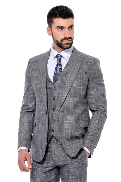 Patterned Vested Slim-Fit Dark Grey Men’s Suit - Wessi