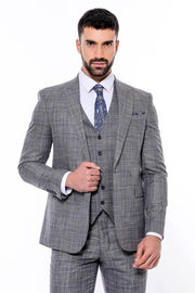 Patterned Vested Slim-Fit Dark Grey Men’s Suit - Wessi