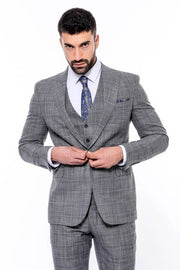 Patterned Vested Slim-Fit Dark Grey Men’s Suit - Wessi