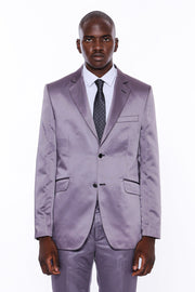 Two Piece Two Buttons Modeled Lapel Satin Grey Men Groom Suit