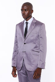 Two Piece Two Buttons Modeled Lapel Satin Grey Men Groom Suit