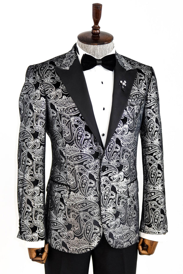 Gold Patterned Over Grey Men Prom Blazer - Wessi