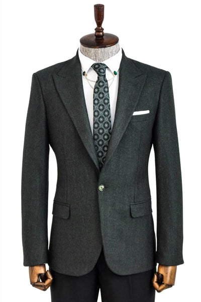 Slim Fit Patterned Dark Green Men Blazer - Wessi