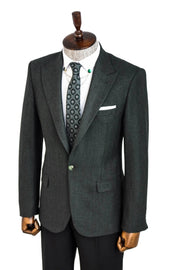 Slim Fit Patterned Dark Green Men Blazer - Wessi