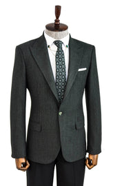 Slim Fit Patterned Dark Green Men Blazer - Wessi