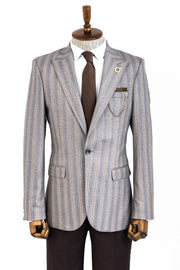 Striped Slim Fit Men Grey Blazer - Wessi