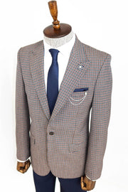 Gingham Slim Fit Brown Men Blazer - Wessi