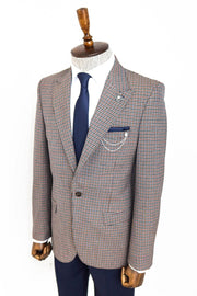 Gingham Slim Fit Brown Men Blazer - Wessi