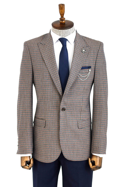 Gingham Slim Fit Brown Men Blazer - Wessi