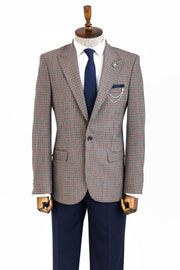 Gingham Slim Fit Brown Men Blazer - Wessi