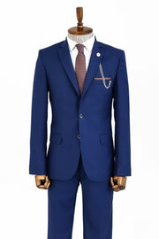 Two Buttons Two Piece Blue Men Suit - Wessi