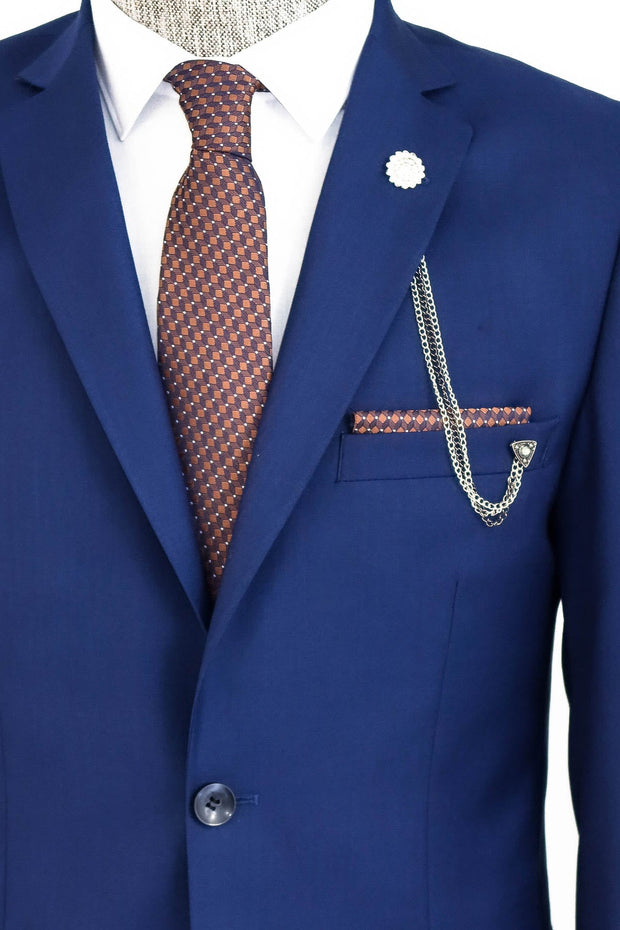 Two Buttons Two Piece Blue Men Suit - Wessi