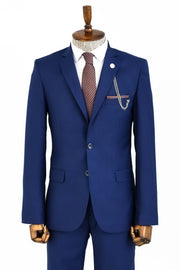 Two Buttons Two Piece Blue Men Suit - Wessi