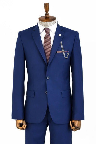 Two Buttons Two Piece Blue Men Suit - Wessi