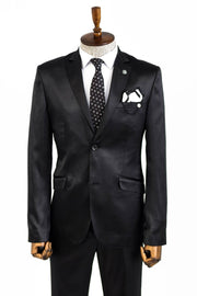 Two Piece Two Buttons Patterned Satin Black Men Suit