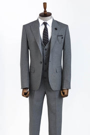 Striped Vested Grey Men's Suit    - Wessi