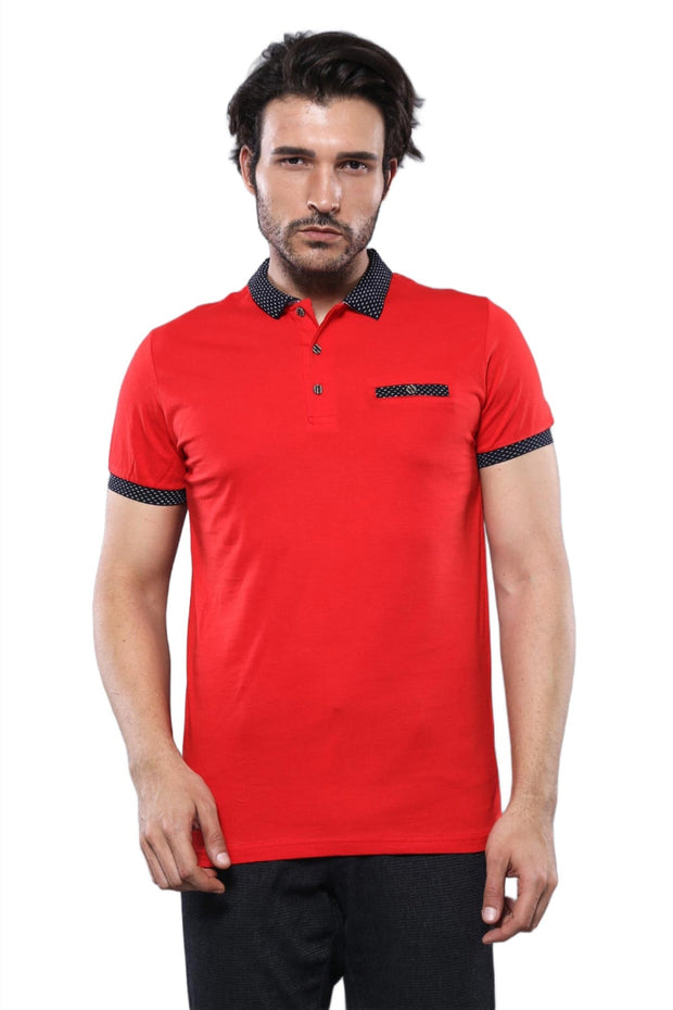 Navy Detailed Men's Polo T-Shirt Red | Wessi