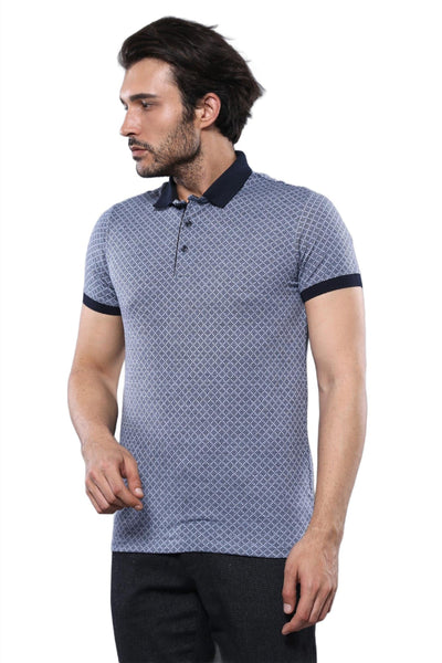 Blue Patterned Polo Men T-Shirt | Wessi