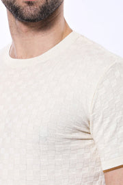 Cream Patterned Tricot Knitted T-Shirt - Wessi