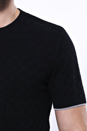 Patterned Tricot Knitted Black Men T-Shirt - Wessi