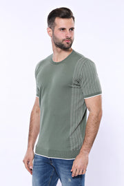 Circle Neck Patterned Green Knitted T-Shirt - Wessi