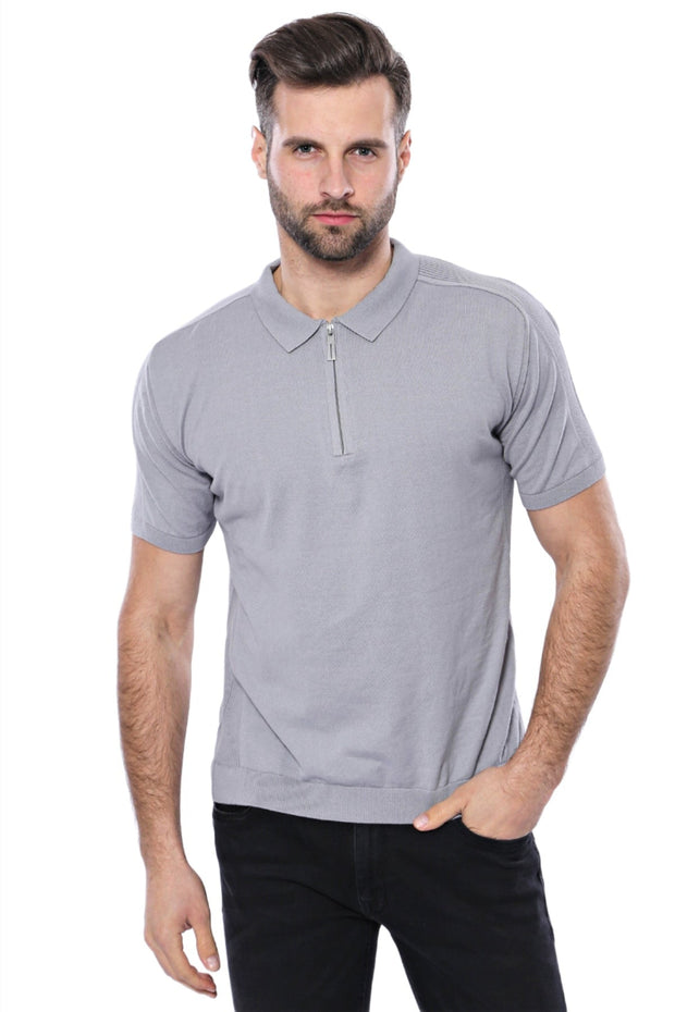 Circle Neck Patterned Grey Knitted T-Shirt - Wessi