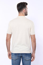 Polo Neck Plain Cream Knitted T-Shirt - Wessi