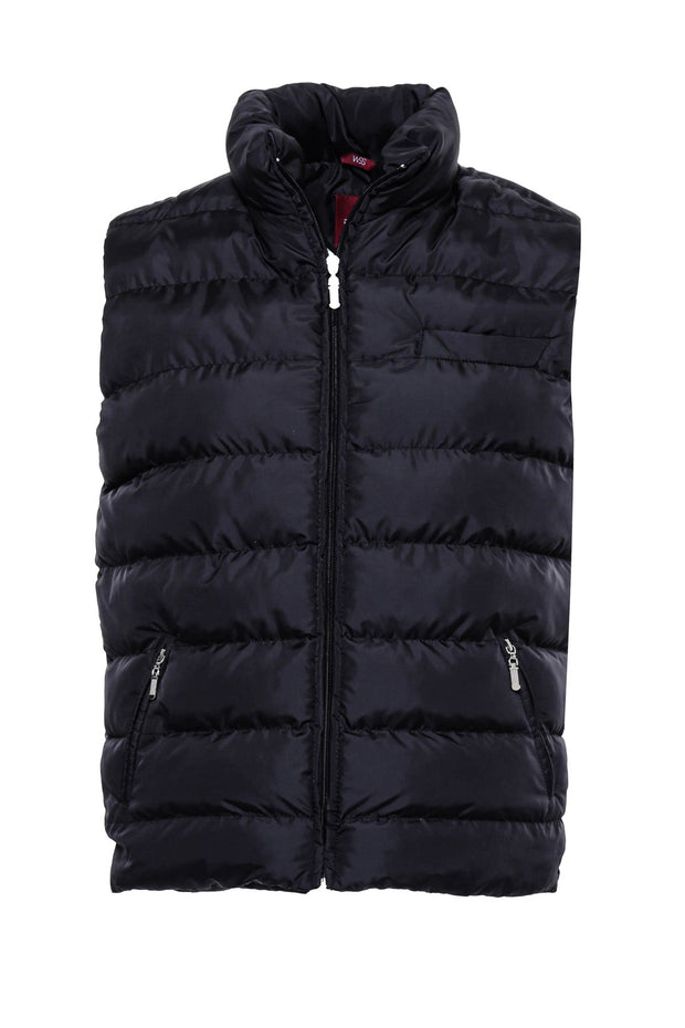 Zippered Pockets Quilted Black Men Winter Down Vest - Wessi