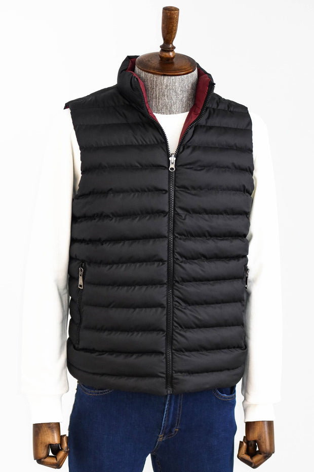 Reversible Quilted Standing Collar Black Men Down Vest - Wessi