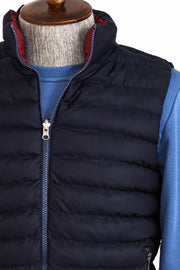 Reversible Quilted Standing Collar Navy Blue Men Down Vest - Wessi