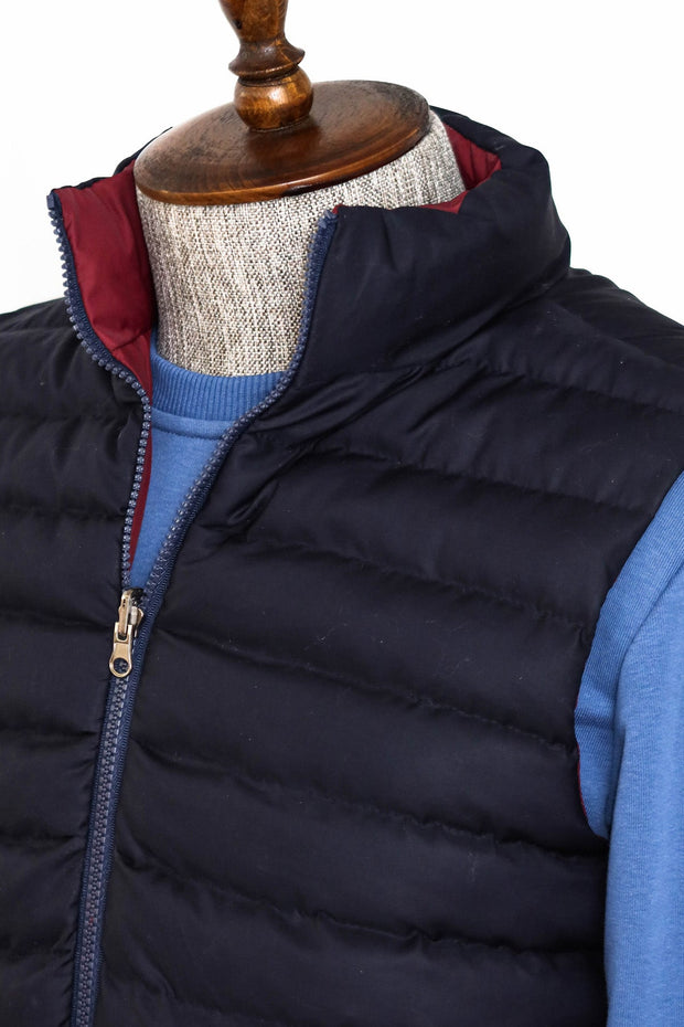 Reversible Quilted Standing Collar Navy Blue Men Down Vest - Wessi